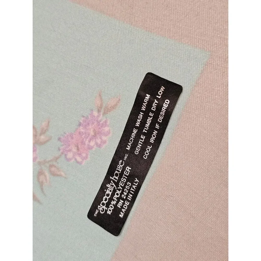 Made In Italy Pastel Floral Light Blue Scarf with Pink Roses